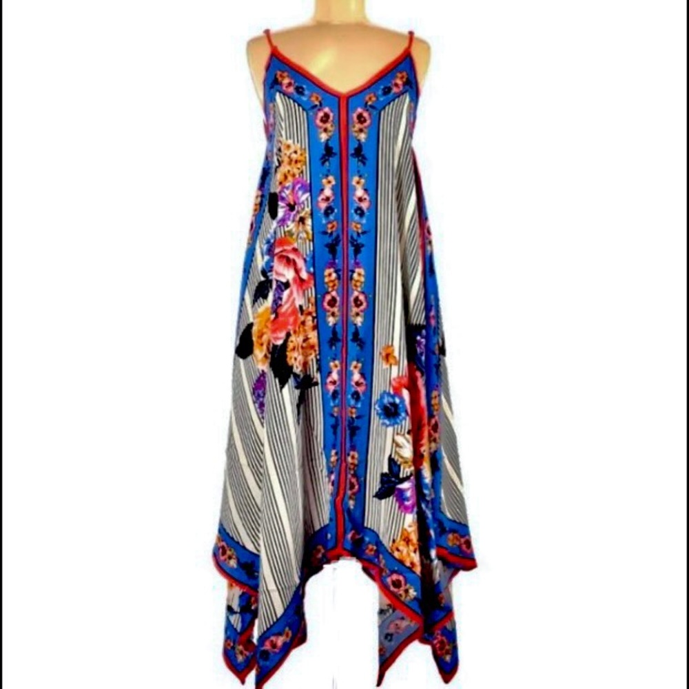 Floral/Striped Print Midi- Dress